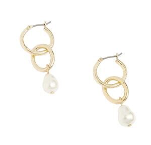 NWT J. Crew Pearl and Gold Circle 1 1/2" Hoop Earrings